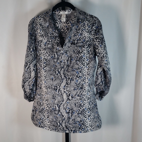 Cache Tops - Cache Blue and Gray Snakeskin Print Blouse - SZ XS‎